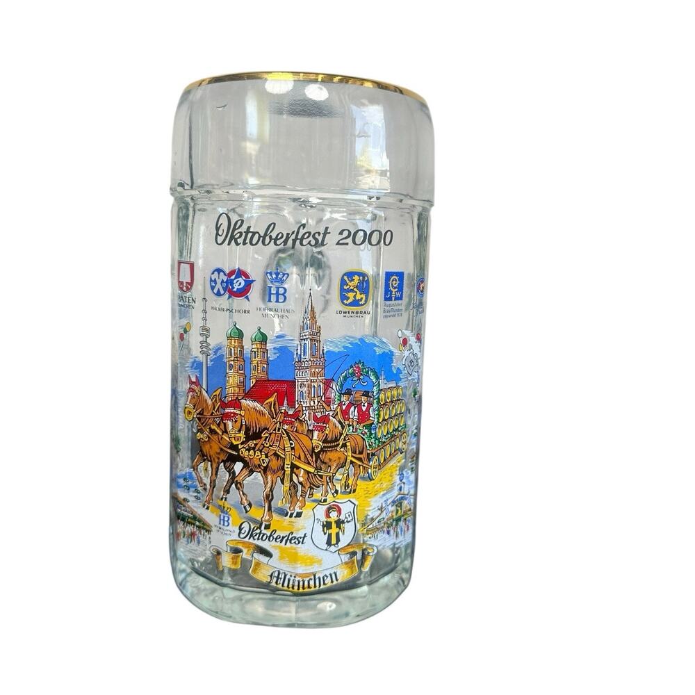 Oktoberfest 2000 Vintage Glass Beer Stein Mug Munich Germany